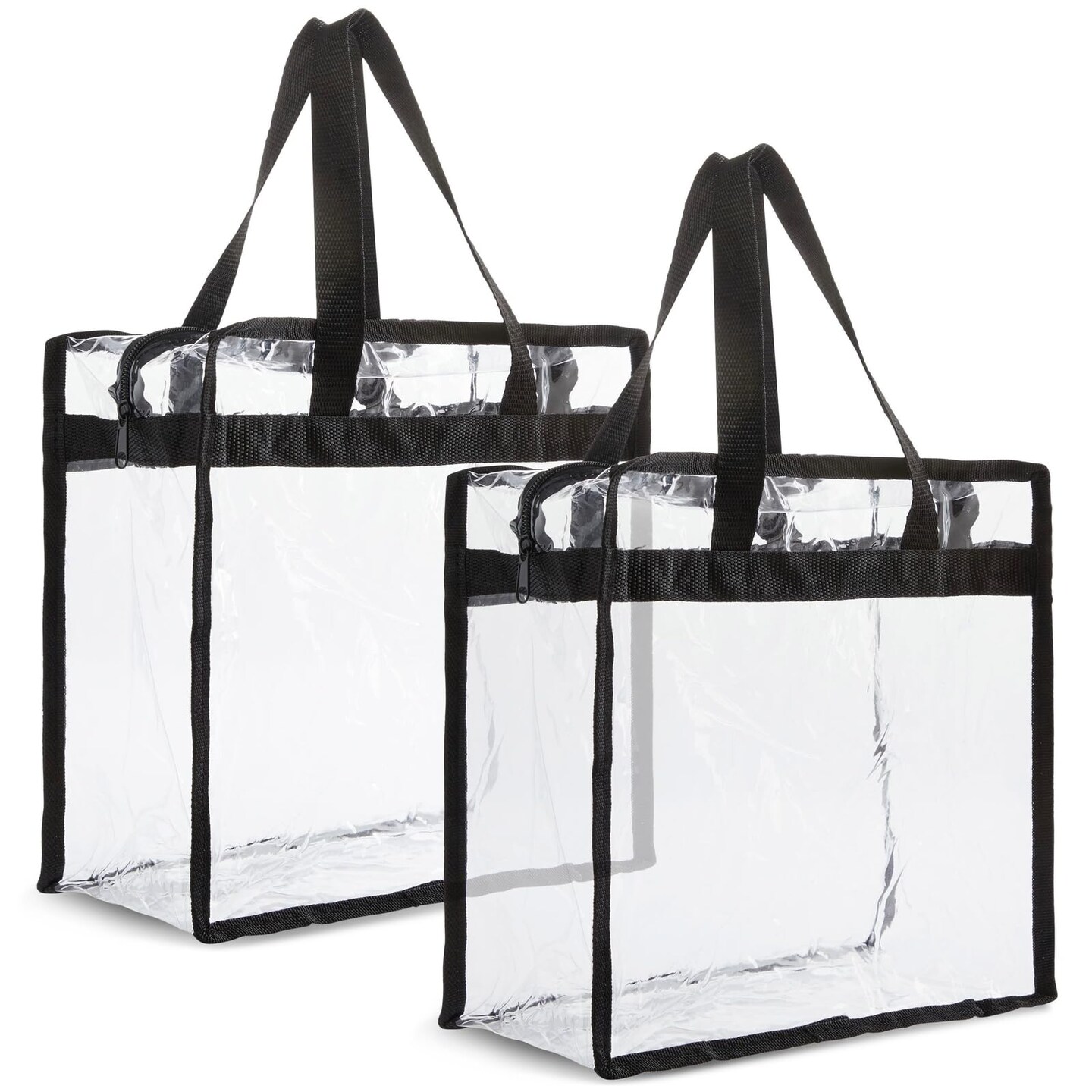 2 Pack Clear Stadium Approved Bags - 12x6x12 Large Transparent Tote Bags with Zippers and Handles for Concerts, Sporting Events, Music Festivals, Work, School, Gym