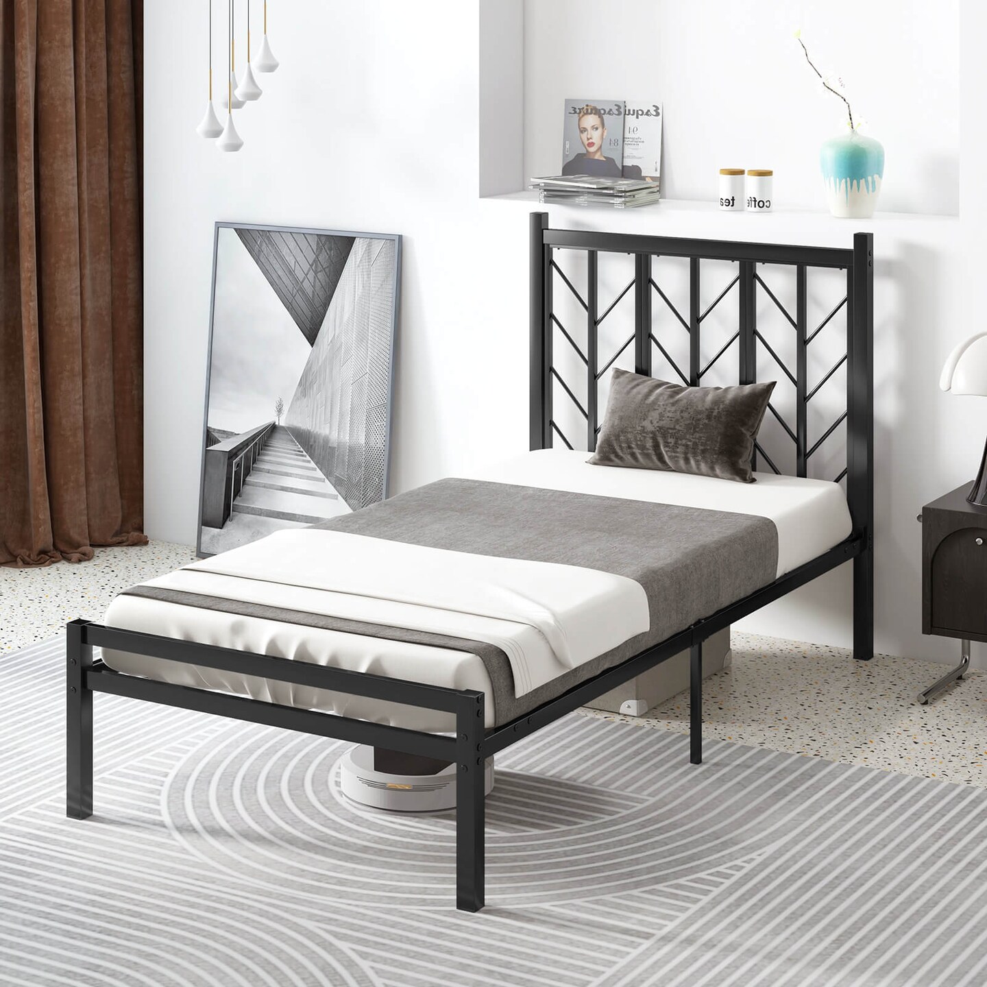Costway Twin/Full/Queen Size Platform Bed with Headboard 11.5&#x22; Under Bed Storage Easy Assembly
