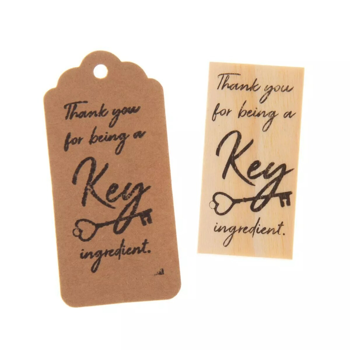 Wooden Rubber Stamp for Tags, Key Bottle Openers (Key Ingredient)