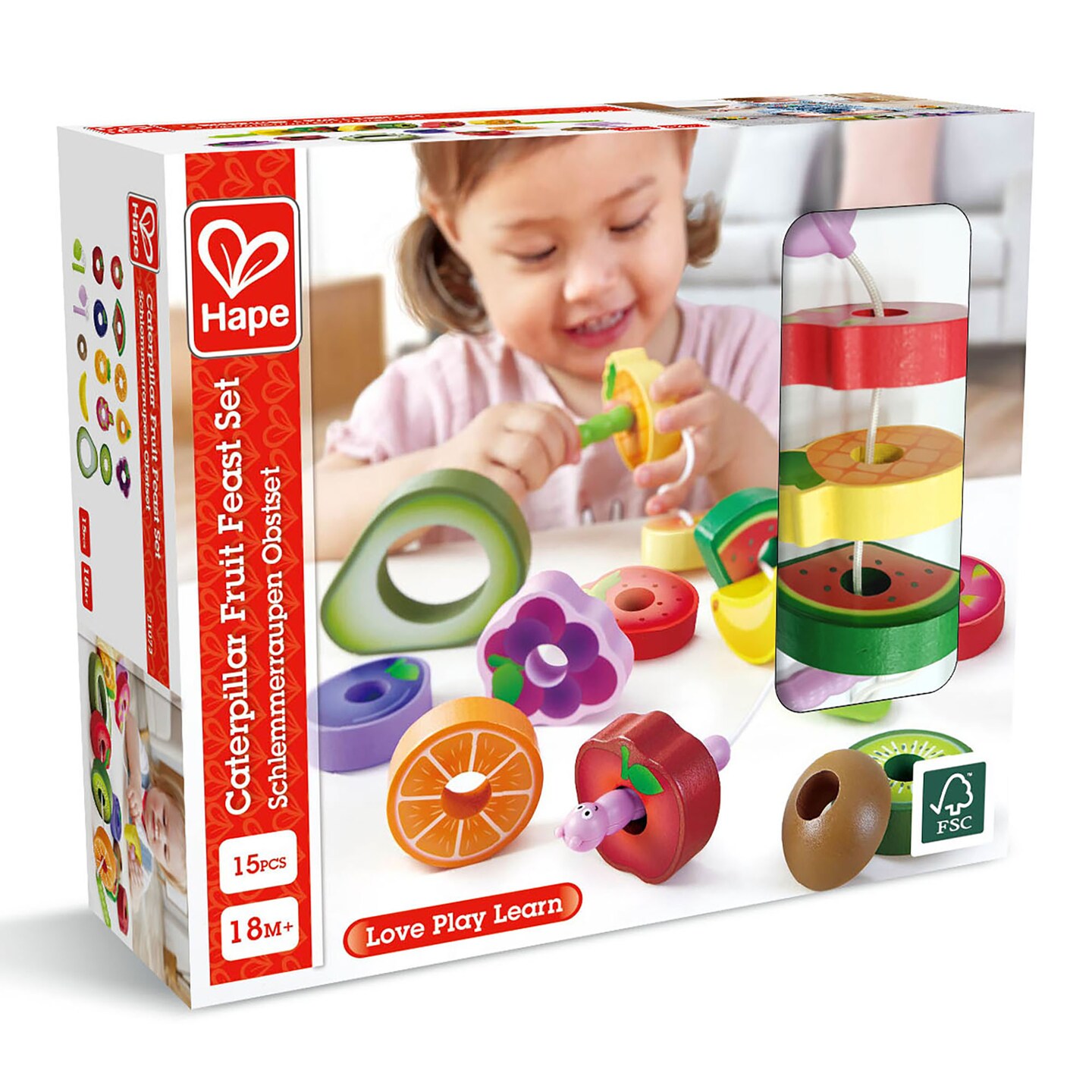 Hape Caterpillar Fruit Feast Set 14pc Wooden Stringing Toy Fruit Shaped Blocks Playset 2 Caterpillars Sorting Play Baby Toddler Kids Age 18 mo Michaels