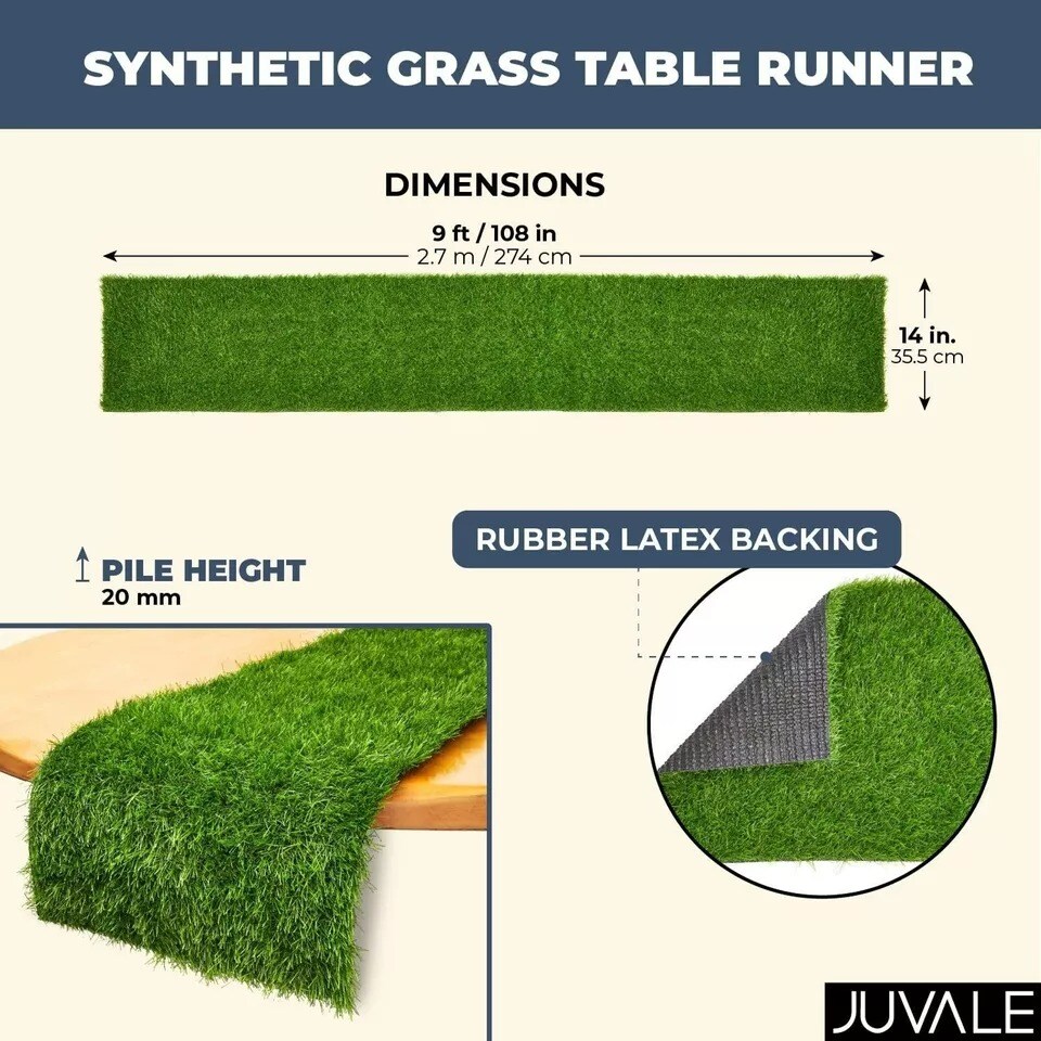 Artificial Grass Table Runner for Sports, Birthday, Decorations, 14 x 108 Inches