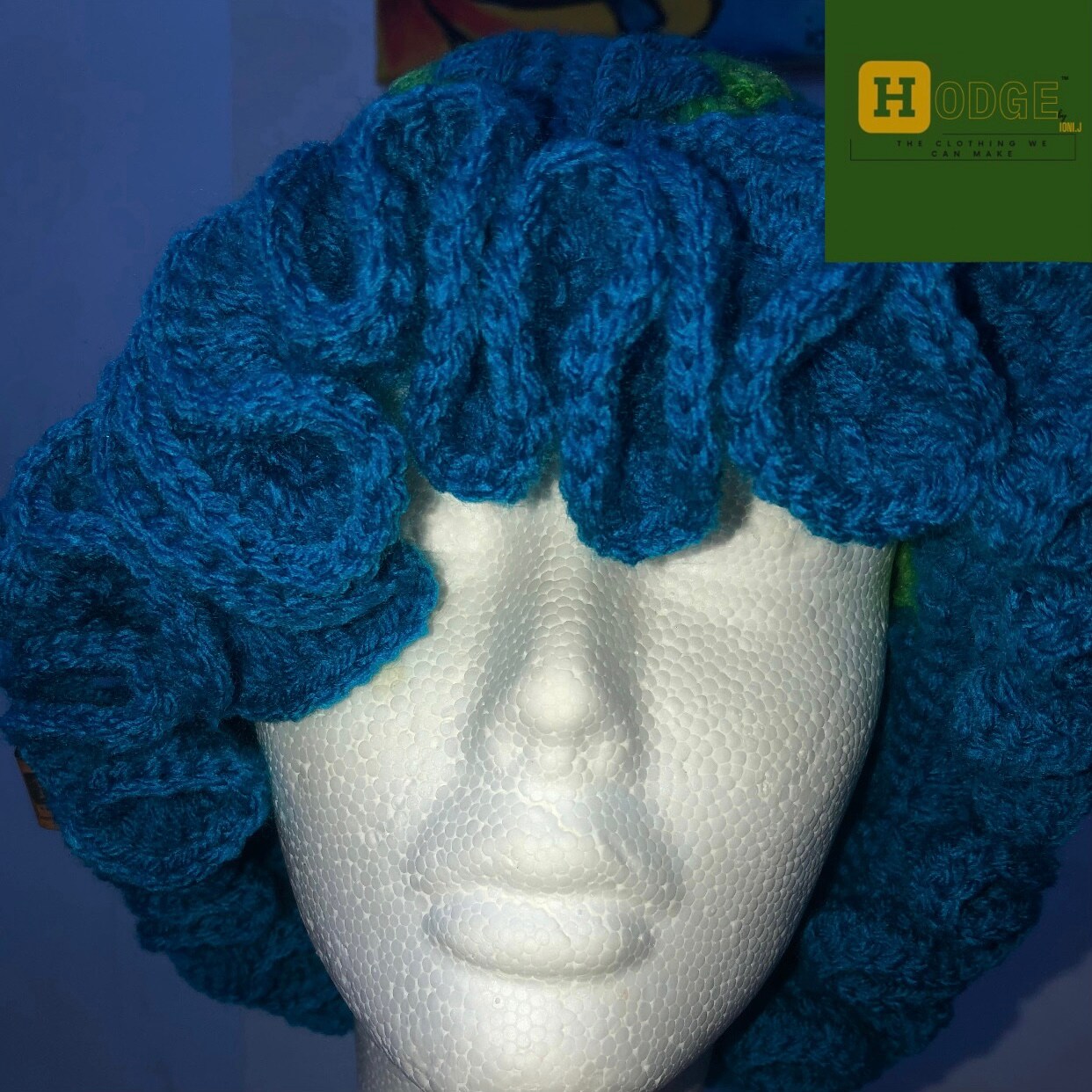 Blue Beacon Handmade Crochet Granny Stitch Ruffle Hat XL Handmade Crochet Granny Square Ruffle Hat | Blue & White - Etsy main image 2