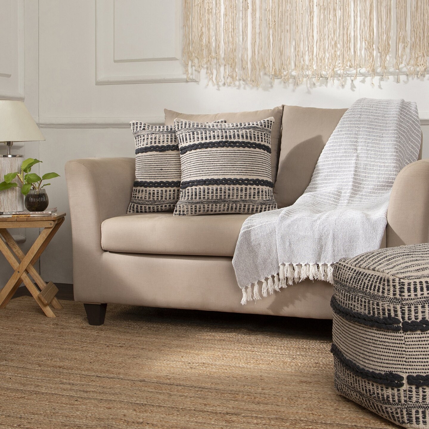 Edge Collections - 18"x18" - Dark Gray - Bohemian Textured Throw Pillow Covers for Cozy Decor - 2 Pieces