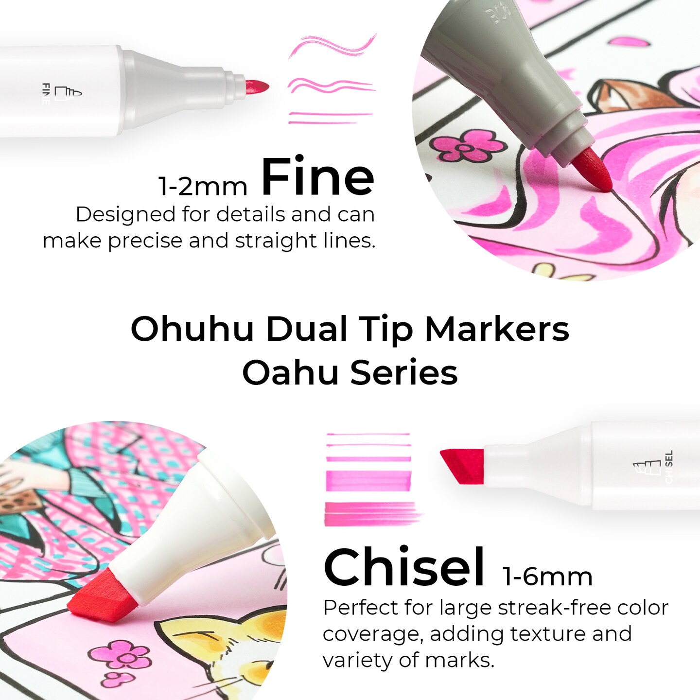 Ohuhu Alcohol Markers, 120-color Marker Set for Artists, Oahu Series, Double Tipped Alcohol Based Art Markers for Adults Coloring Sketching Illustration, Marker Case, Fine &#x26; Chisel