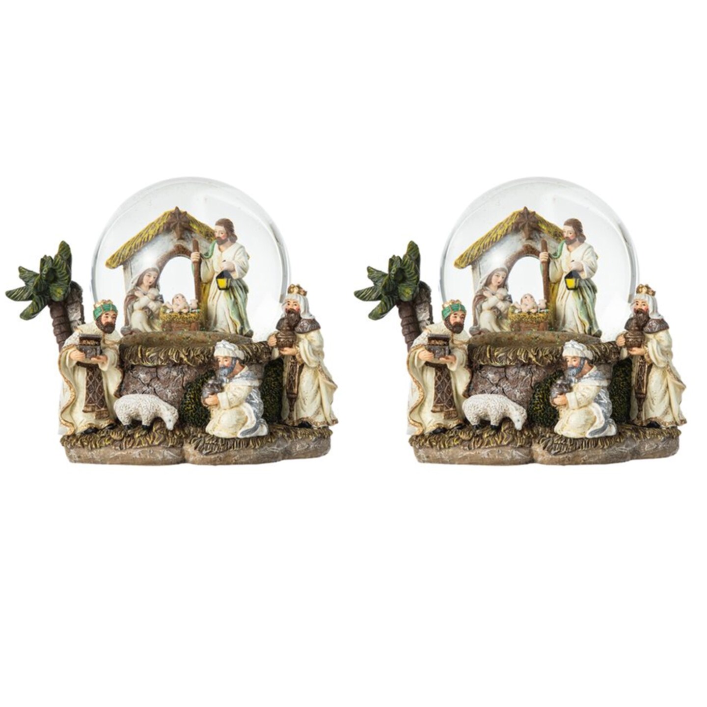 Set of 2/4 Christmas Resin Lighted Musical Decorative Waterglobe