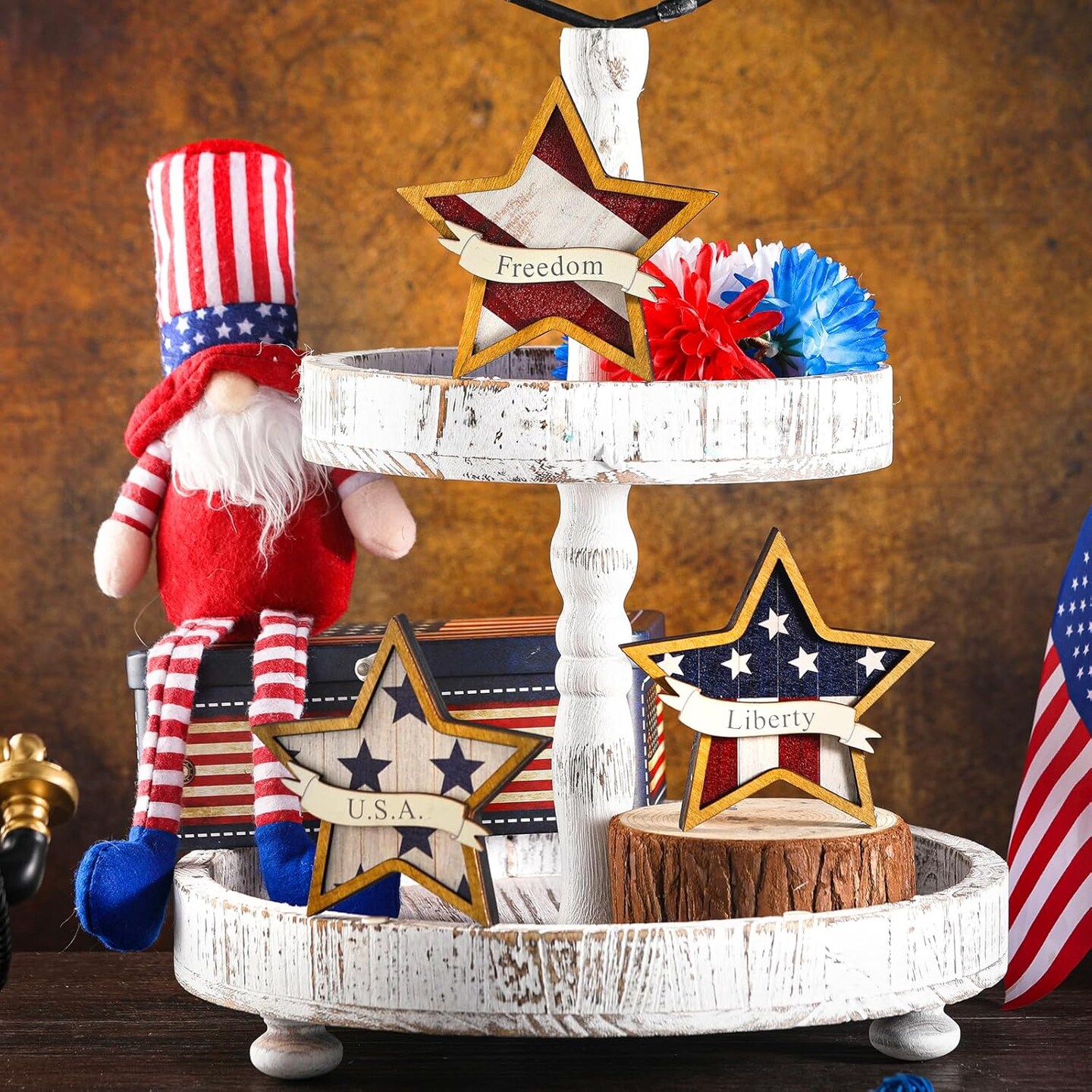 3 Pcs 4th of July Table Star Signs Tiered Tray Decorations Tabletop Decorations