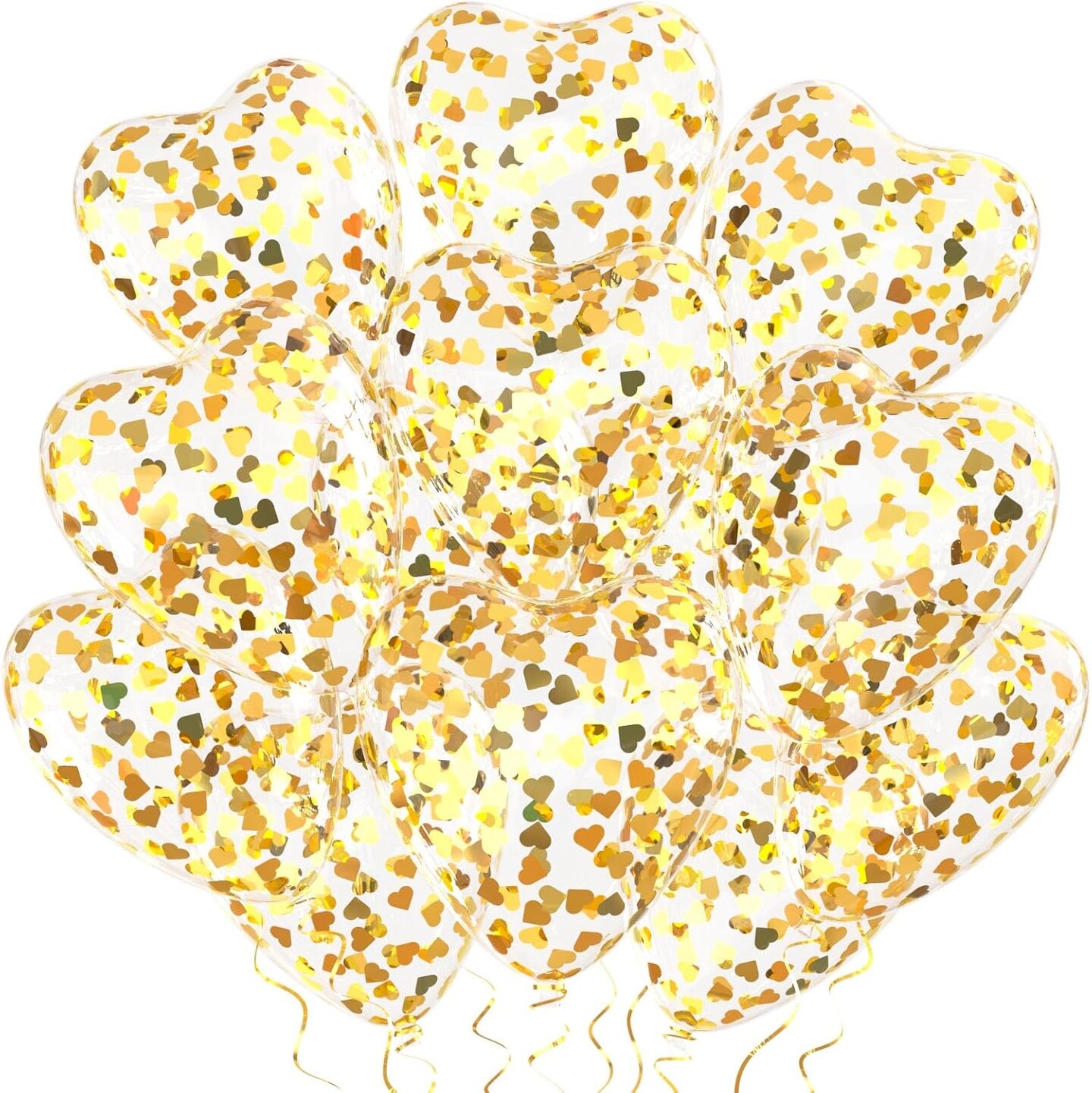 Gold Heart Confetti Balloons 30 Pcs, 12 Inch Clear Heart Latex Balloon with Heart Confetti Inside for Wedding Anniversary Birthday Party Valentine Baby Shower Bridal Shower Decorations Supplies