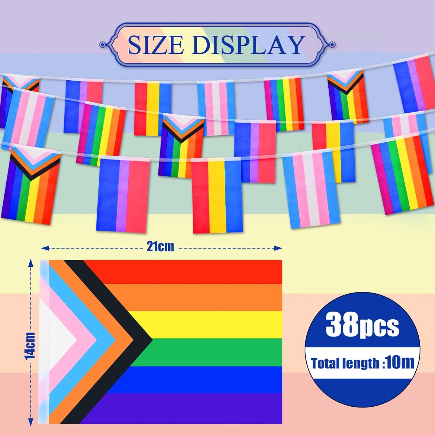 32.8ft Rainbow Pride Bunting Banner with 30 Pennant Flags - Gay LGBTQ+ Progress Pride Banner Flag, Colorful Stripes Bunting Banner for Pride Decorations, Pride Month, Home, School, Bars, Garden Decor