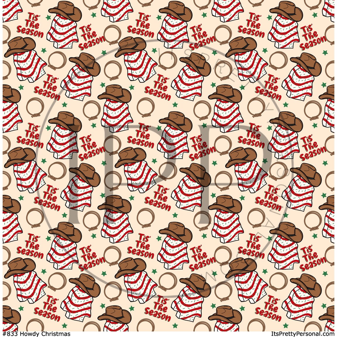 #833- Cowboy Christmas Tree Cake- 12x12 Pattern Vinyl