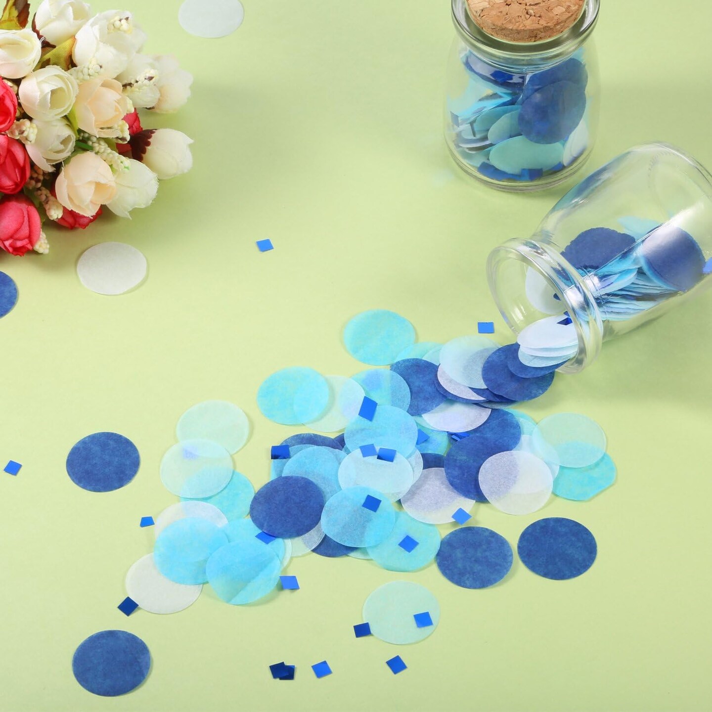 1 Inch Tissue Paper Confetti White Blue Table Confetti for Boys Baby Shower Birthday Decoration, 1.76 oz