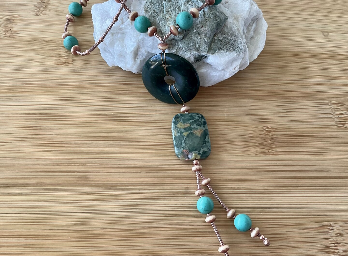 Handmade Mossy Green Jasper Pendant Necklace, Natural Turquoise