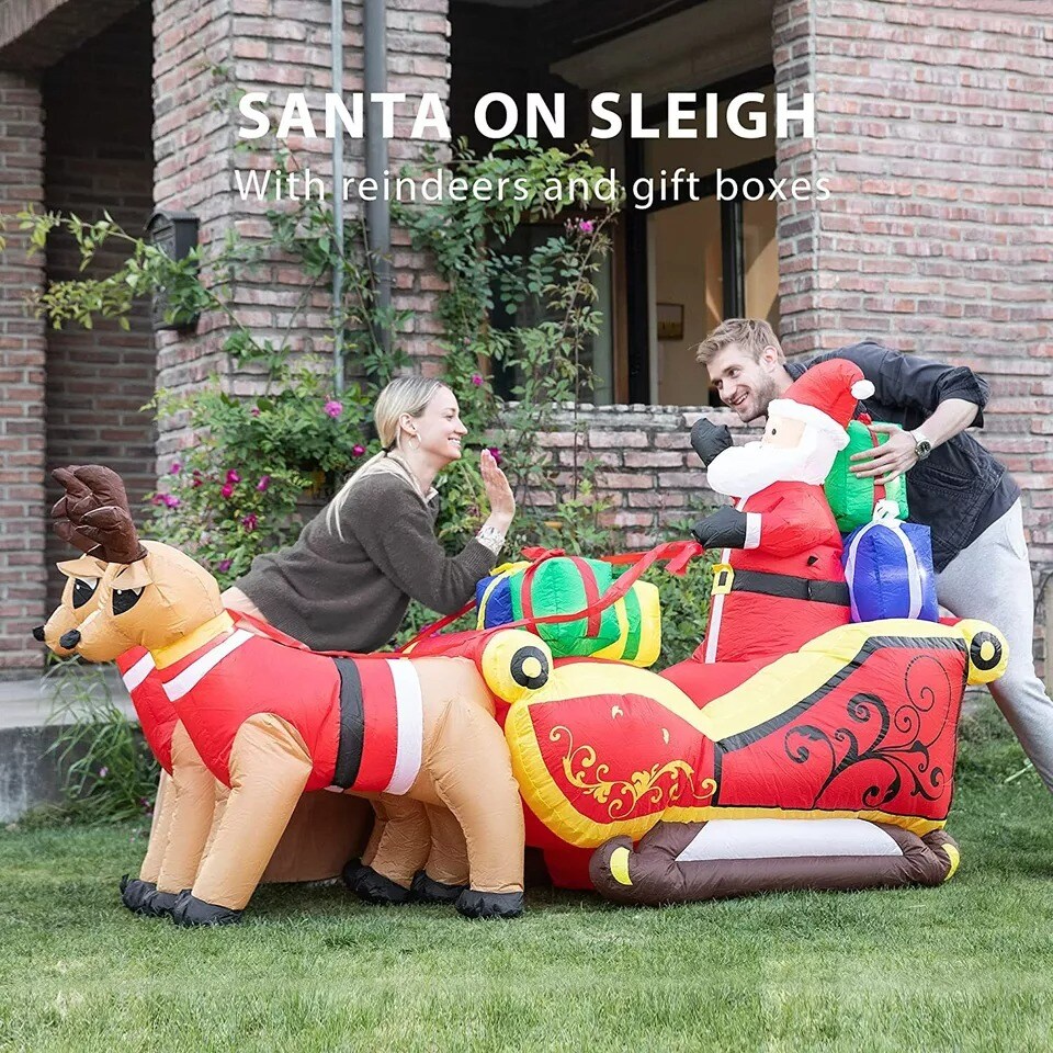7.2ft Long Christmas Inflatable Santa on Red Sleigh LED Lighted Blow-up Yard Dec