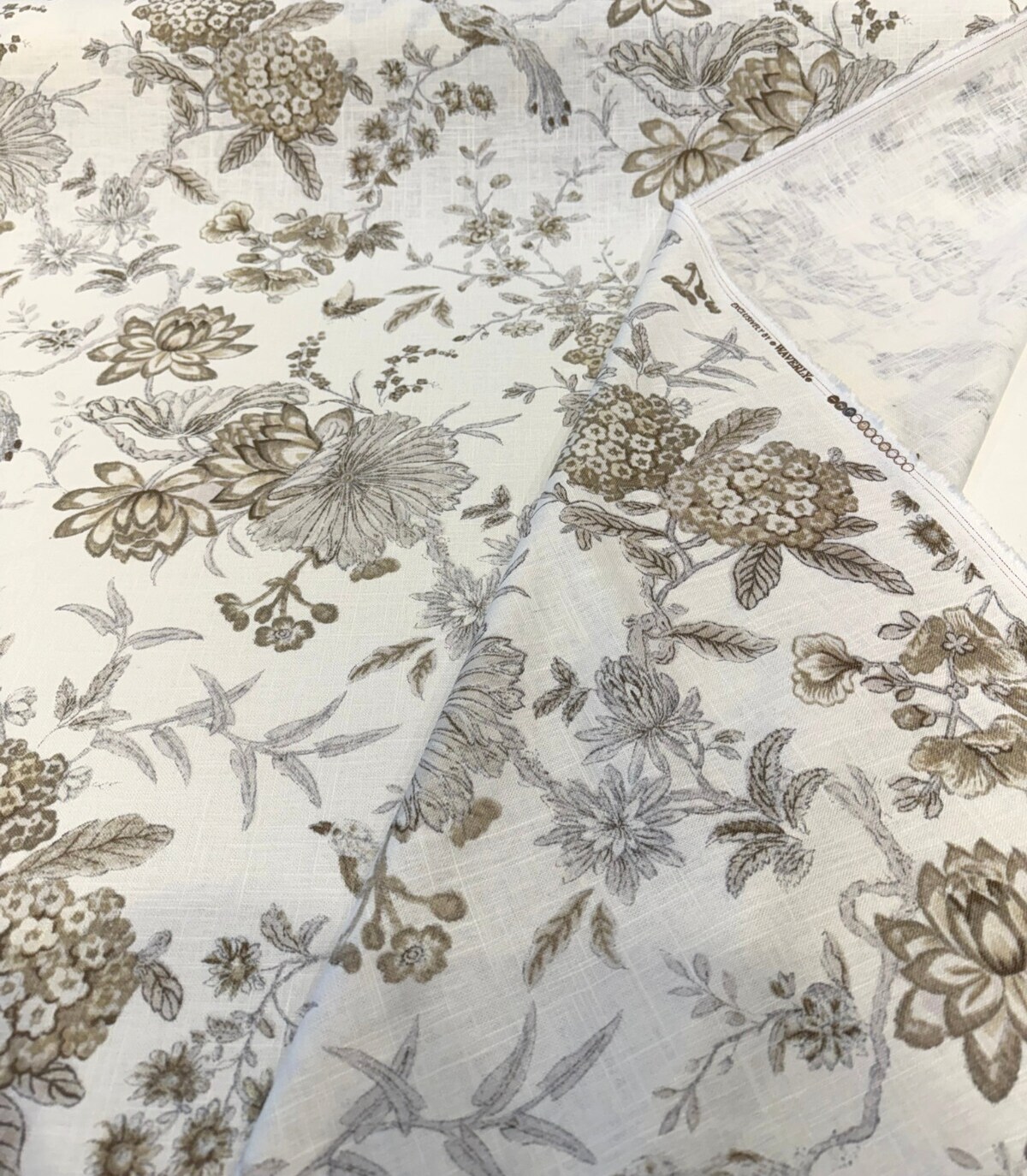 1 Yard Lucchese Fumo Birds Floral Linen Blend Upholstery Fabric 54 Inches Wide