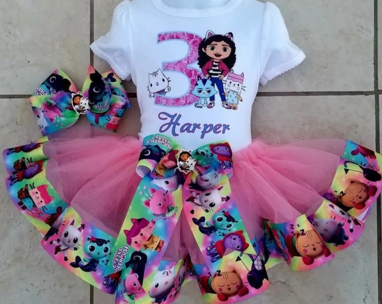 gabby's dollhouse birthday dress Baby Toddler Tutu Outfit | CAKEY Ribbon Tutu Matching Tshirt or Onesie and Hair Bow | BIRTHDAY Tutu themed parties house of cb Strapless Unique A Line Color:Brick 4F40902