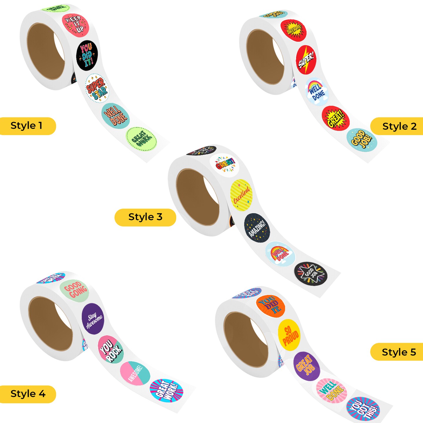 Encouraging Stickers Roll - 500 Round Motivational Reward Stickers (2x2 ...