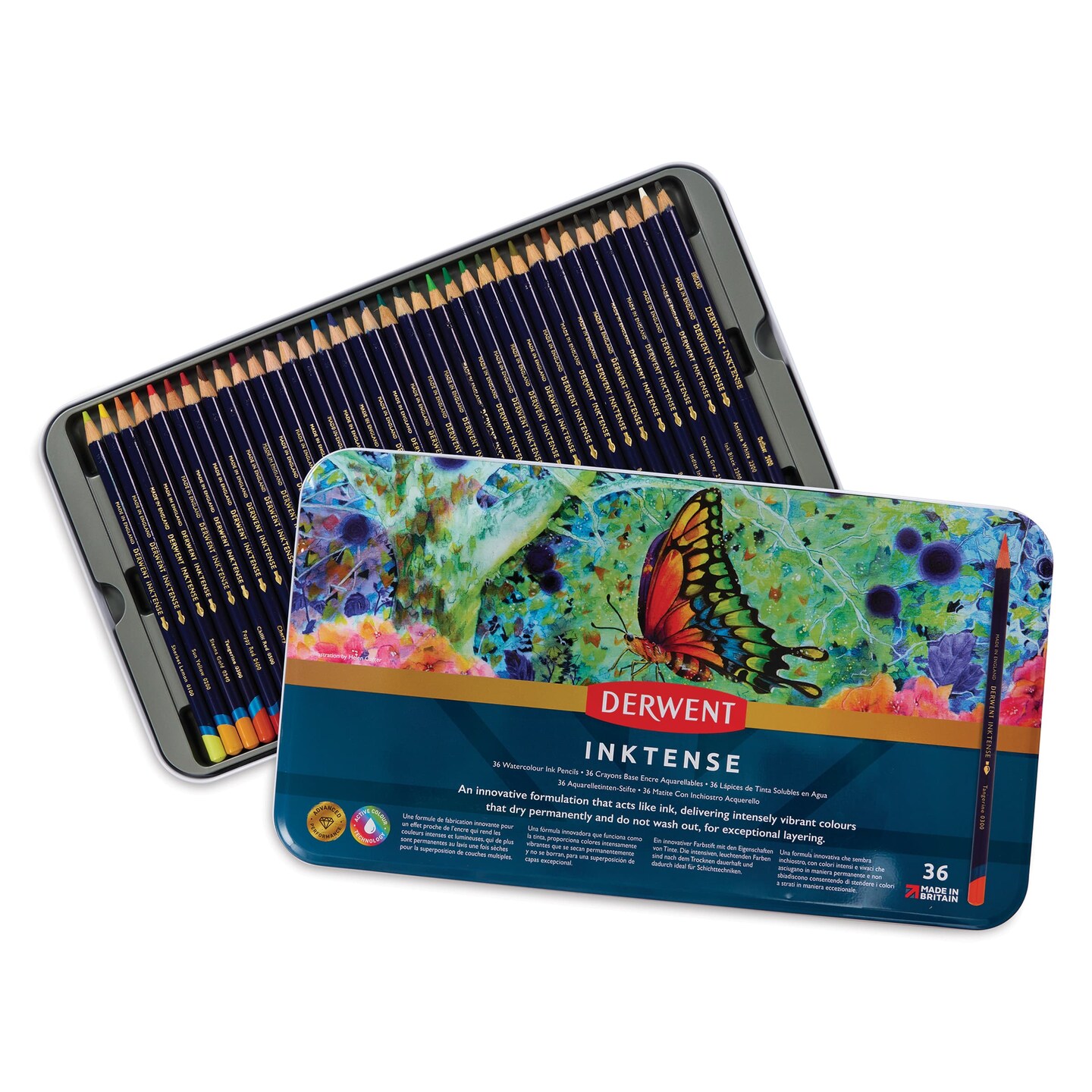 Derwent Inktense Pencils - Set of 36, Tin Box, Assorted Colors