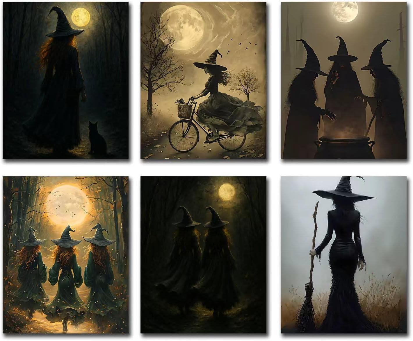 Vintage Gothic Witch Wall Art Set of 6, Halloween Witchcraft Posters ...
