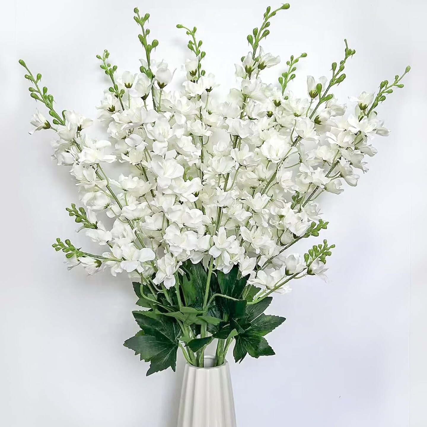 8 Pack White Artificial Delphinium Flowers 35 Inch – Tall Faux