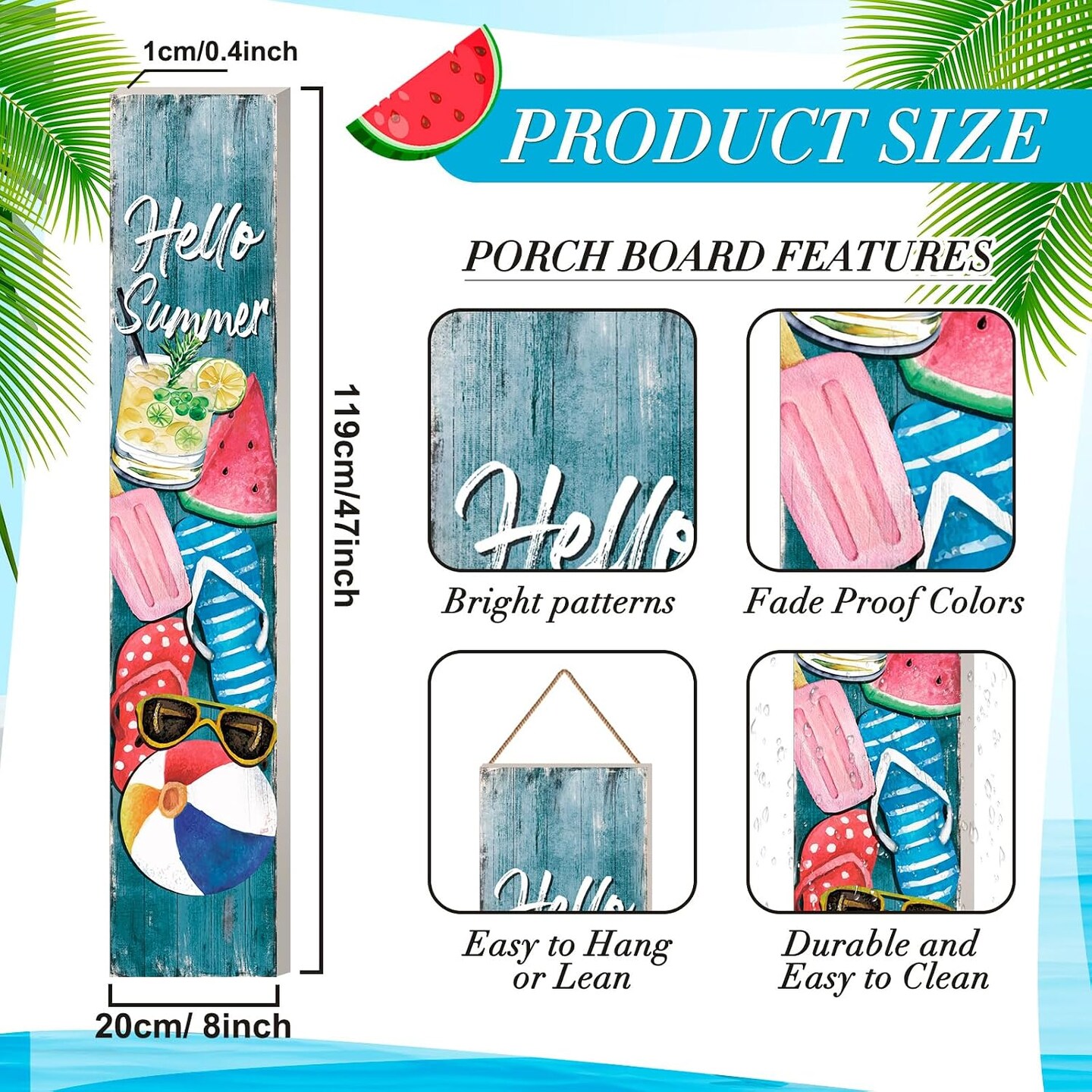 Hello Summer Porch Sign Wooden Welcome Sign for Front Porch, 47