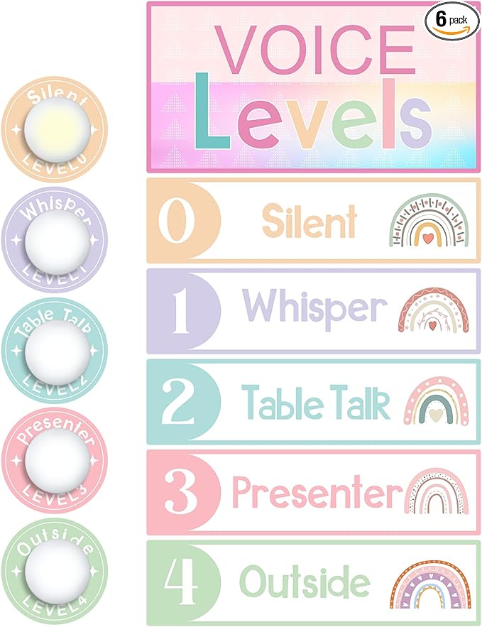 5-Pack Classroom Push Light & Voice Level Chart Set, Noise Monitor ...