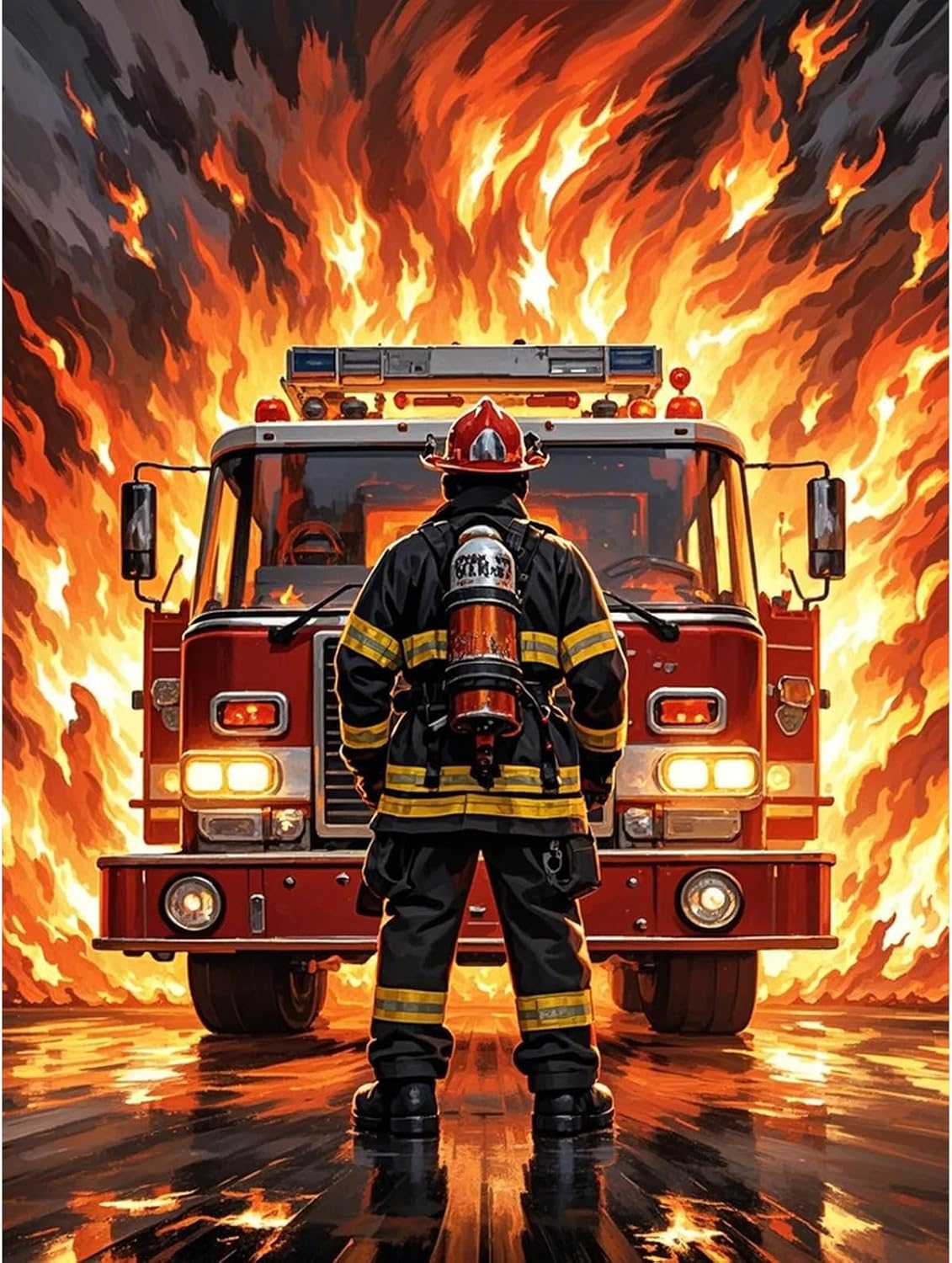 Firefighter Truck Diamond Painting Kit, 5D Full Round Drill