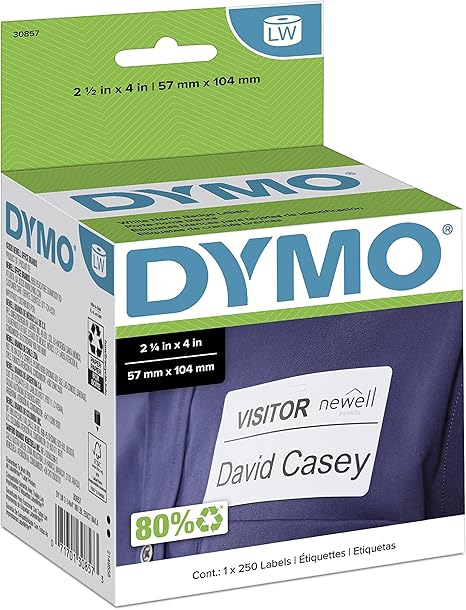 Authentic Name Badge Labels for DYMO LabelWriter Printers, 2-1/4" x 4", White Self-Adhesive Roll Labels, 250 Count