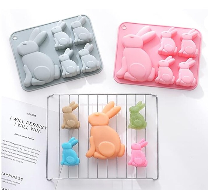 Easter Bunny Chocolate Molds Set, 3D Cute Easter Bunny Silicone Mold for Baking Easter Treats Chocolate, Cake, Jelly, Fudge, Pudding
