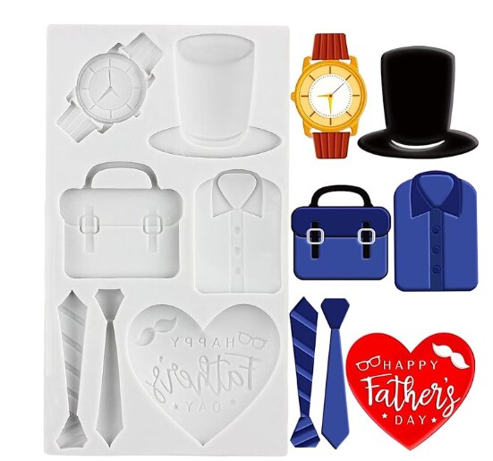 Father&#x27;s Day Fondant Molds Mustache Tie Watch T-Shirt