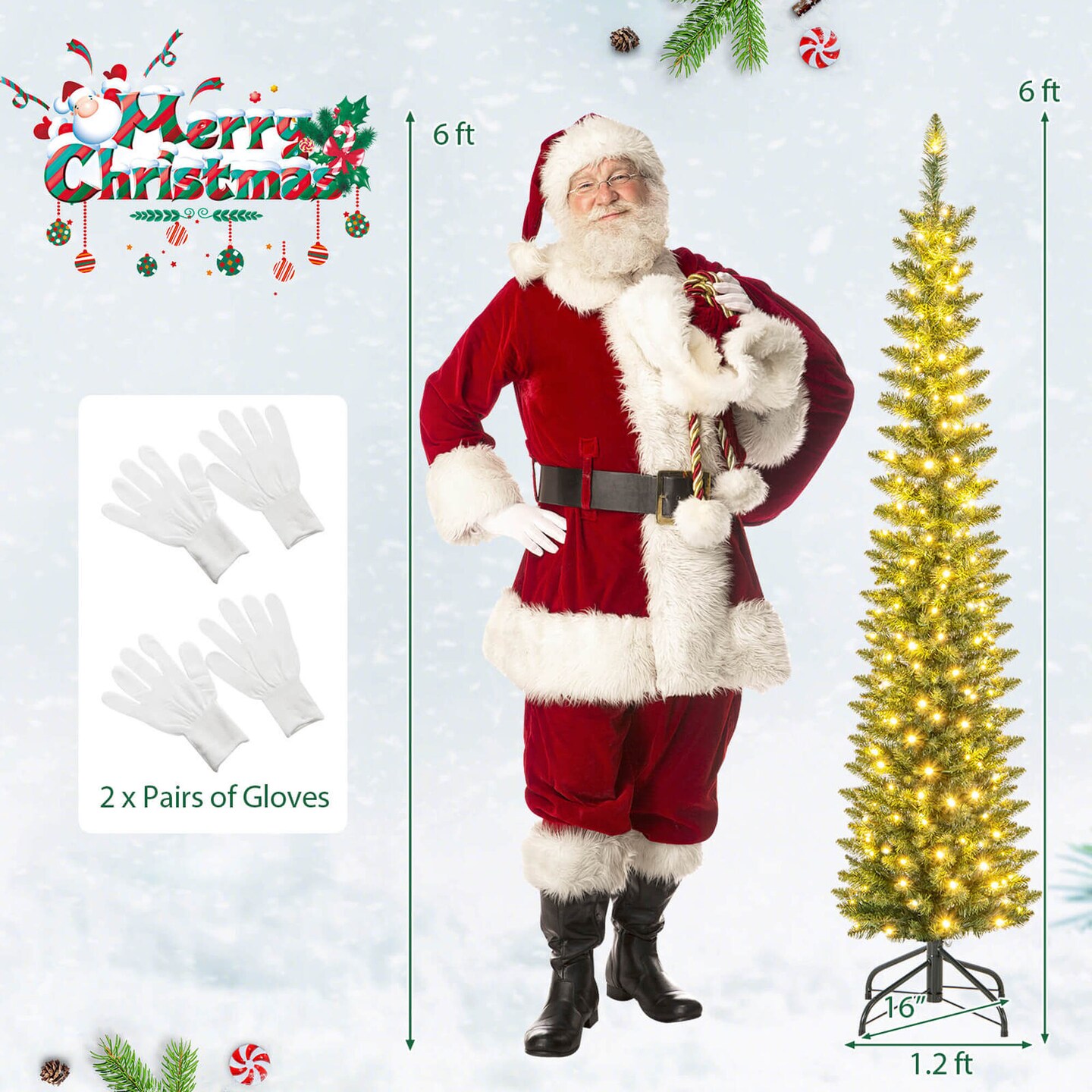 Costway 5/6/7/99 FT Pre-Lit Pencil Christmas Tree with 400 LED Lights &#x26; 699 Branch Tips Party