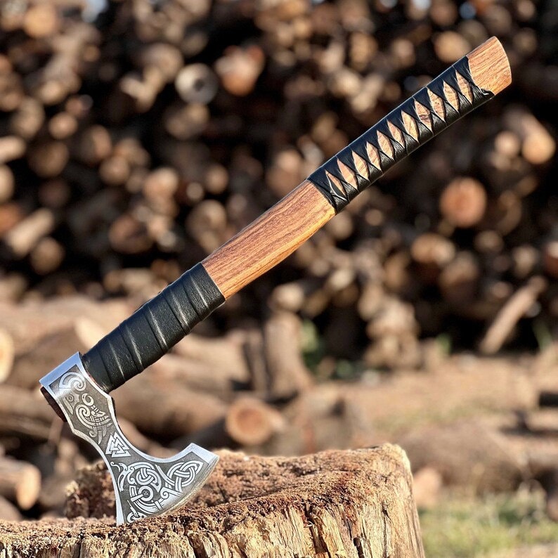 Best ANNIVERSARY Gift Custom Hand Forged Viking newest Axe, Ash Wood Shaft, Birthday and Wedding Gift, Gift for Him, Axe & Axes