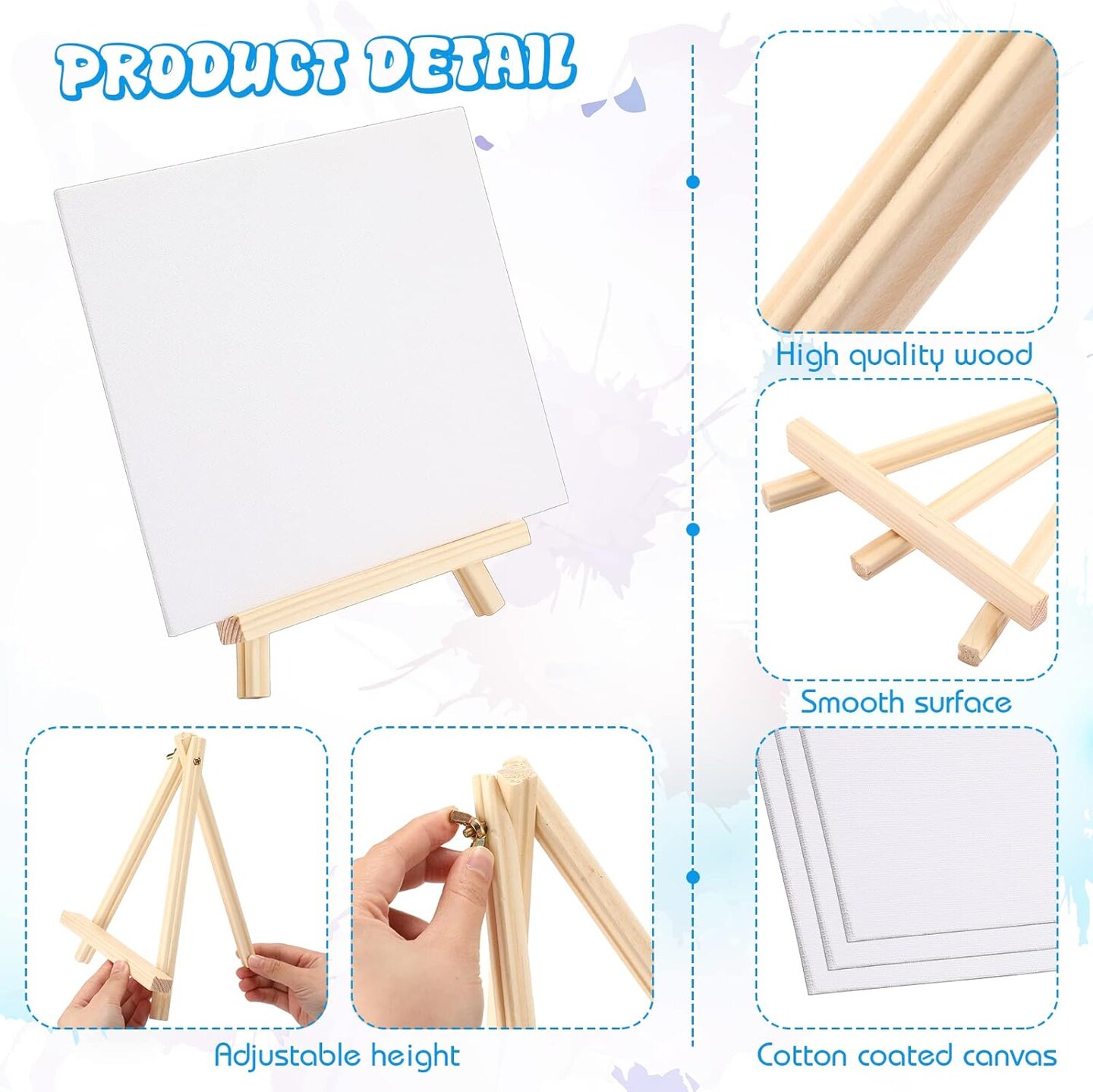 10-Set Watercolor Painting Kit – 8"x10" Canvas with Wooden Easels, 12 Watercolor Paints & Brushes for Adults, Kids, Art Parties, Classroom Supplies & Back-to-School Gifts