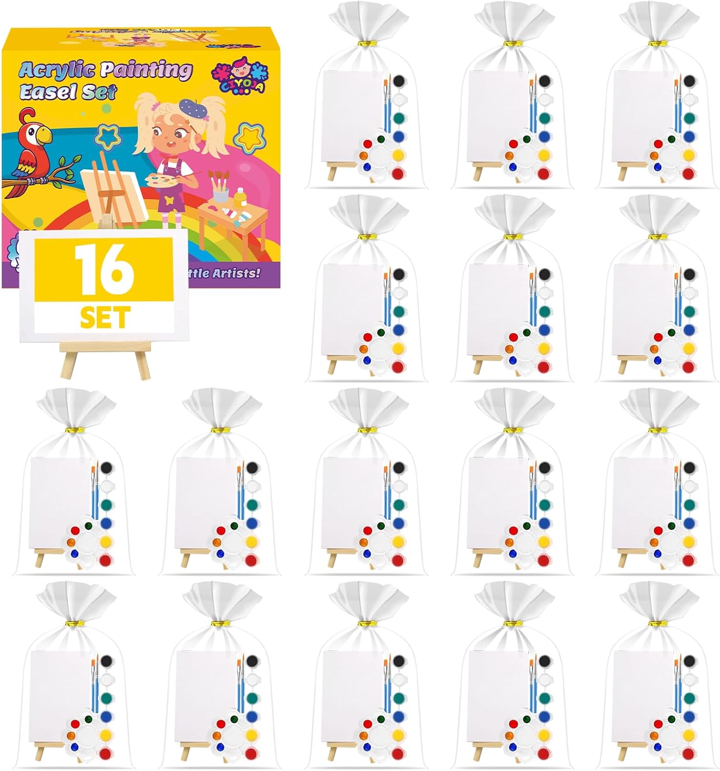 16 Pack 9 Inch Wood Easels, Easel Stand for Painting Canvases