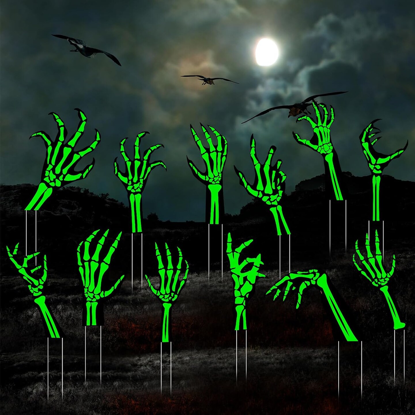 Michaels, 12 Pack Halloween Skeleton Hand Yard Signs, Glow in the Dark Plastic Lawn Stakes, Waterproof Outdoor Graveyard Decorations for Garden, Front Yard, Walkway, Haunted House Halloween Party Decor – Category: Halloween Yardstakes