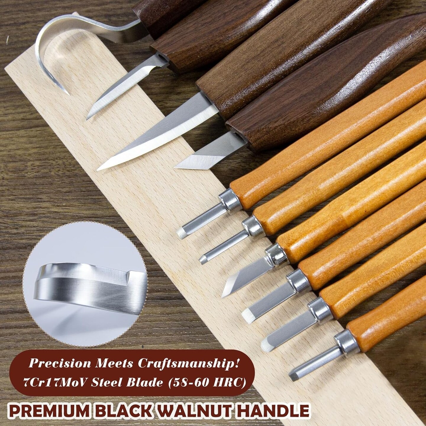 Wood Carving Kit for Adults & Beginners – 10-Piece Whittling Kit (4 Knives + 6 Chisels), 8 Basswood Blocks, Leather Holster, Wax & Instructions – Complete Woodworking & Craft Kit