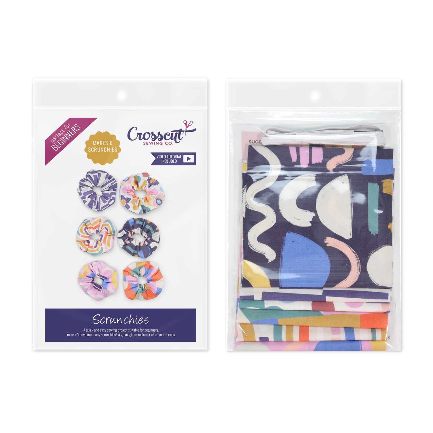Crosscut Sewing Co.® Scrunchie Sewing Project Kit for Beginners with Fabric, Instructions and Video