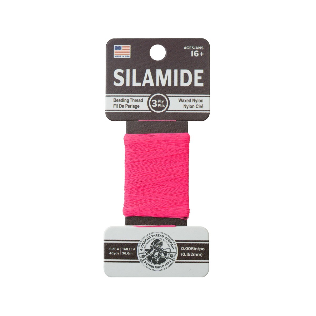 Gudebrod Silamide Size A | Made in USA Waxed Beading Thread, 40yd