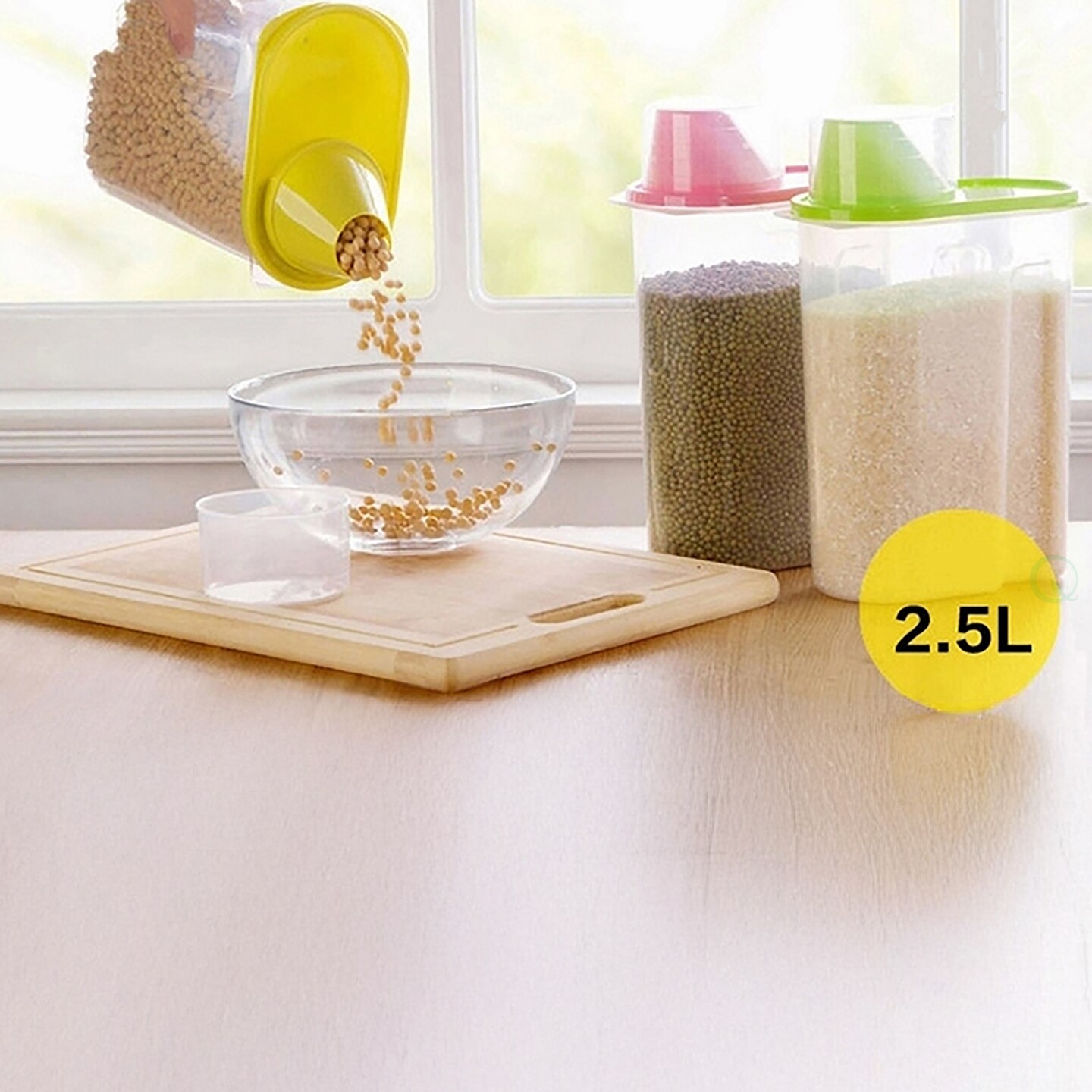 BPA-Free Food Storage Containers with Lid - Perfect for Storing Flour, Sugar, Grains, Rice, Cereals, and Baking Supplies for Better Kitchen Organization - Set of 3 in Green, Pink, and Yellow