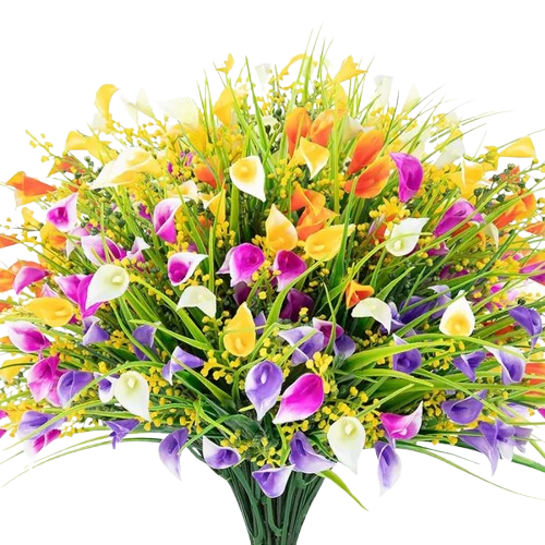 5 Bundles Artificial Calla Lily Flowers – UV Resistant Fake Flowers for Indoor Outdoor Home, Garden & Cemetery Decor