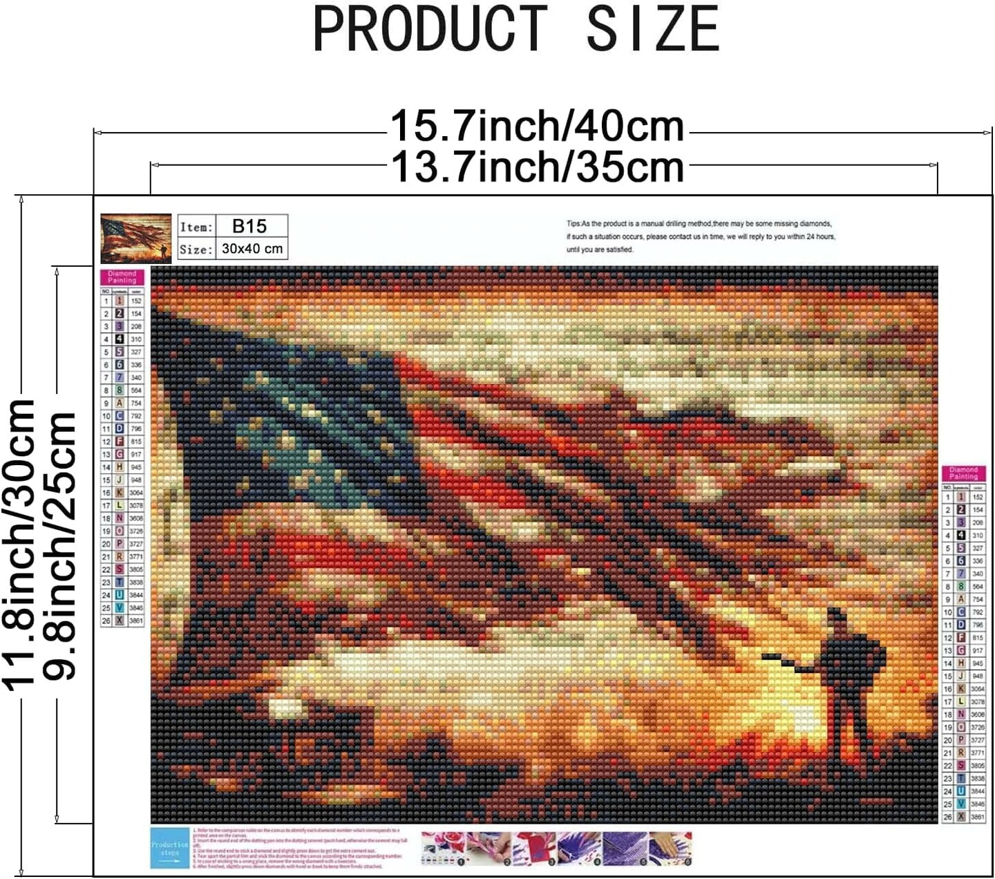 4th of July 5D Diamond Painting Kit for Adults 12x16 Inch Full Drill Independence Day American Flag Patriotic DIY Gem Art Wall Decor Craft Set