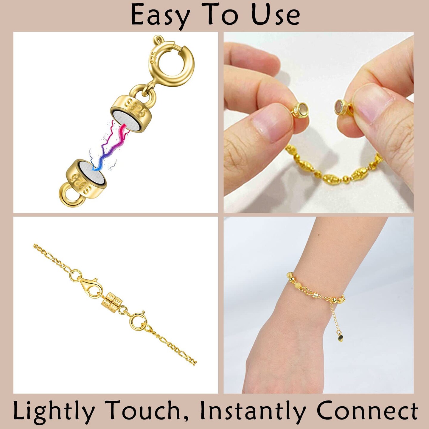 925 Sterling Silver Magnetic Necklace Clasps and Closures,Gold and Silver Magnetic Clasp Converter for Jewelry Making Supplies,Chain Extender Connector for Small Necklace Bracelet