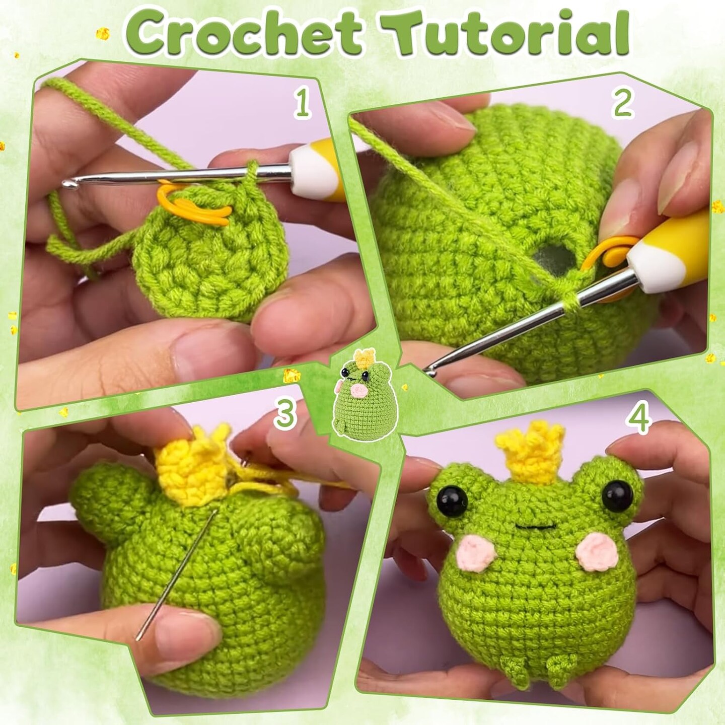 Crochet Kit for Beginners Frog Crocheting Knitting Kit DIY Crochet Starter Kit with Step-by-Step Video Tutorial Gift for Friends Adults