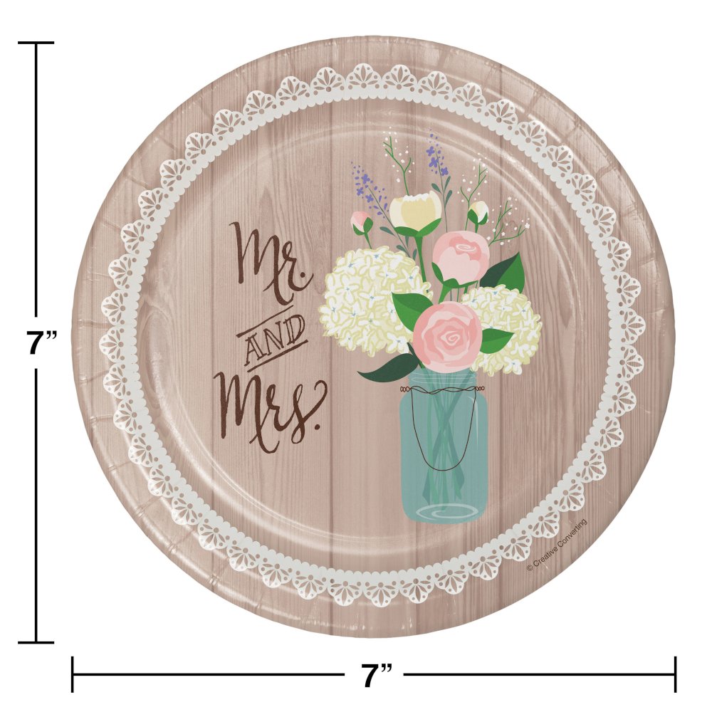 Rustic Wedding 7&#x22; Paper Plates - 8ct