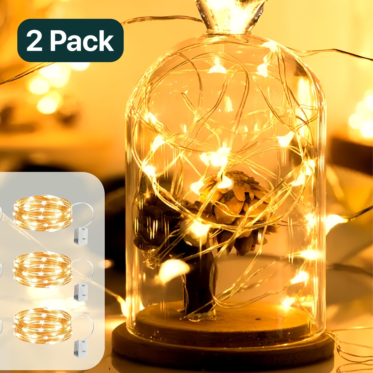 Whimsical 100 LED Silver Copper Fairy Lights Remote and Battery Operated