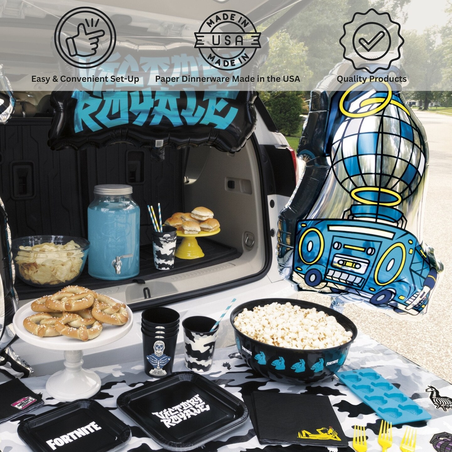 Fortnite Battle Royale Birthday Party Supplies Bundle | Fortnite Plates | Fortnite Napkins | Fortnite Tableware | Fortnite Balloons | Fortnite Decorations - Serves 16
