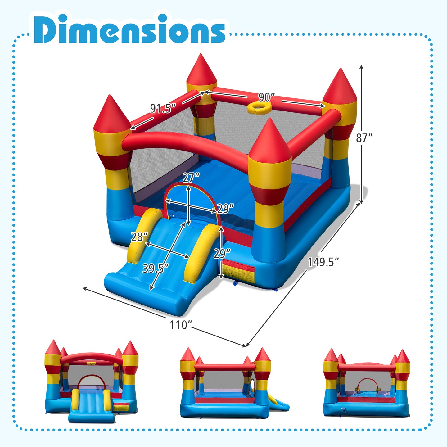 Multi-color 420D Oxford Cloth and 500D PVC Inflatable Bounce House with Slide and Basketball Hoop for Kids