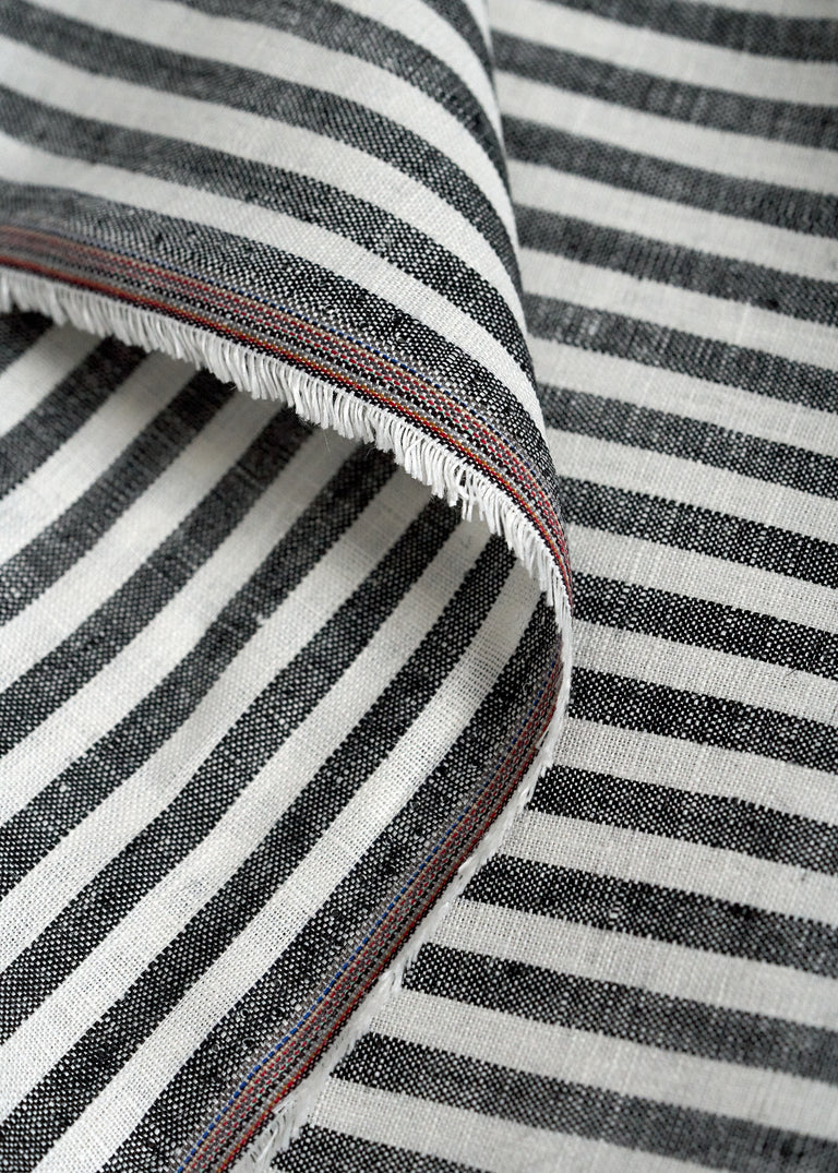 1 Yard Pure Linen Yarn Dyed Stripe Two Tone Black or Off White Fabric 58 Inch