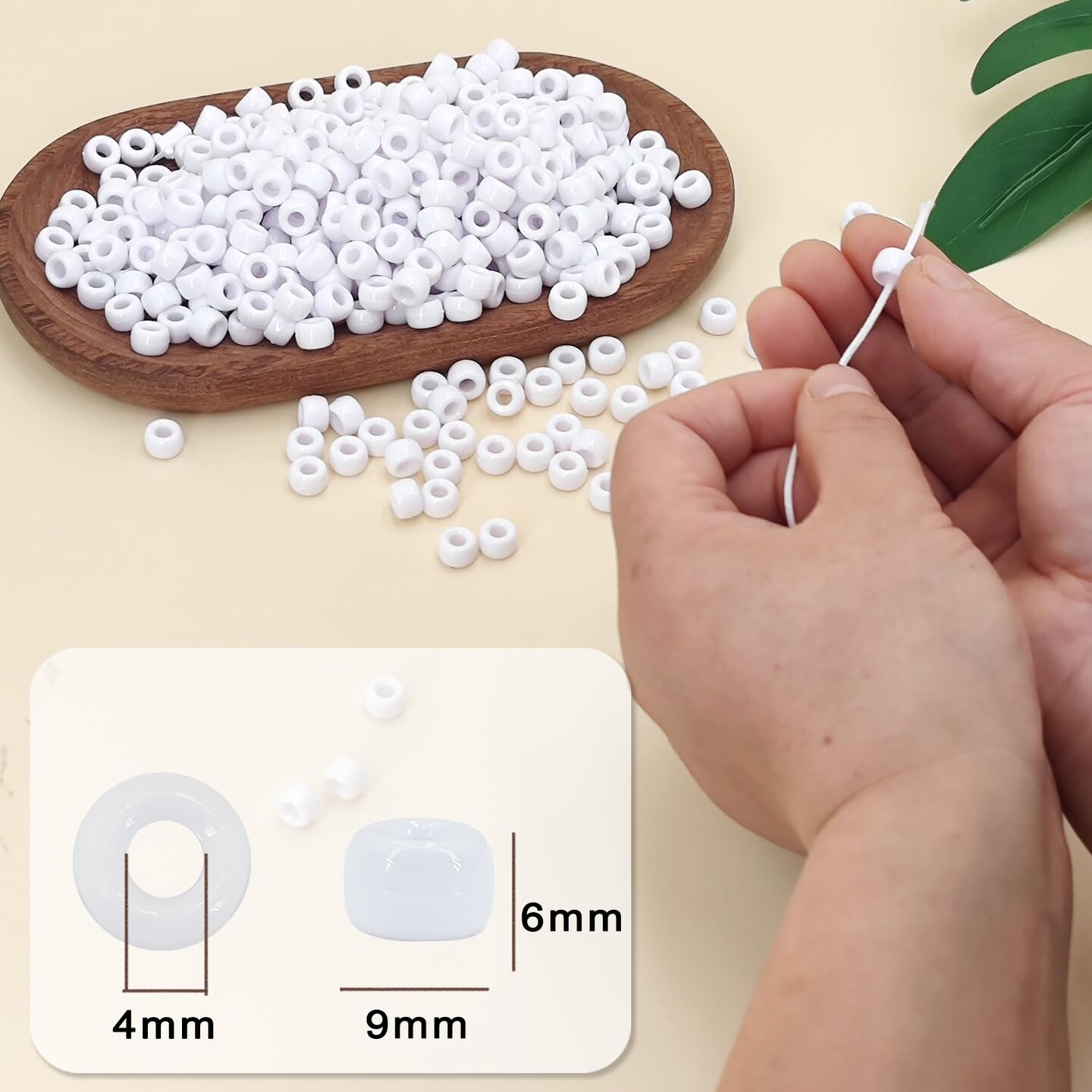 MIIIM 1200PCS 6x9mm Pony Beads Bulk, White Pony Beads for Bracelets Making Kit, Kandi, Hair Braids Crafts for Jewelry Making (White)
