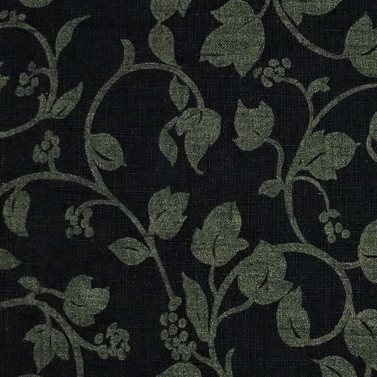 1 Yard Black Pure Linen Vines Puff Print Fabric Midweight Printed 58 Inch Width
