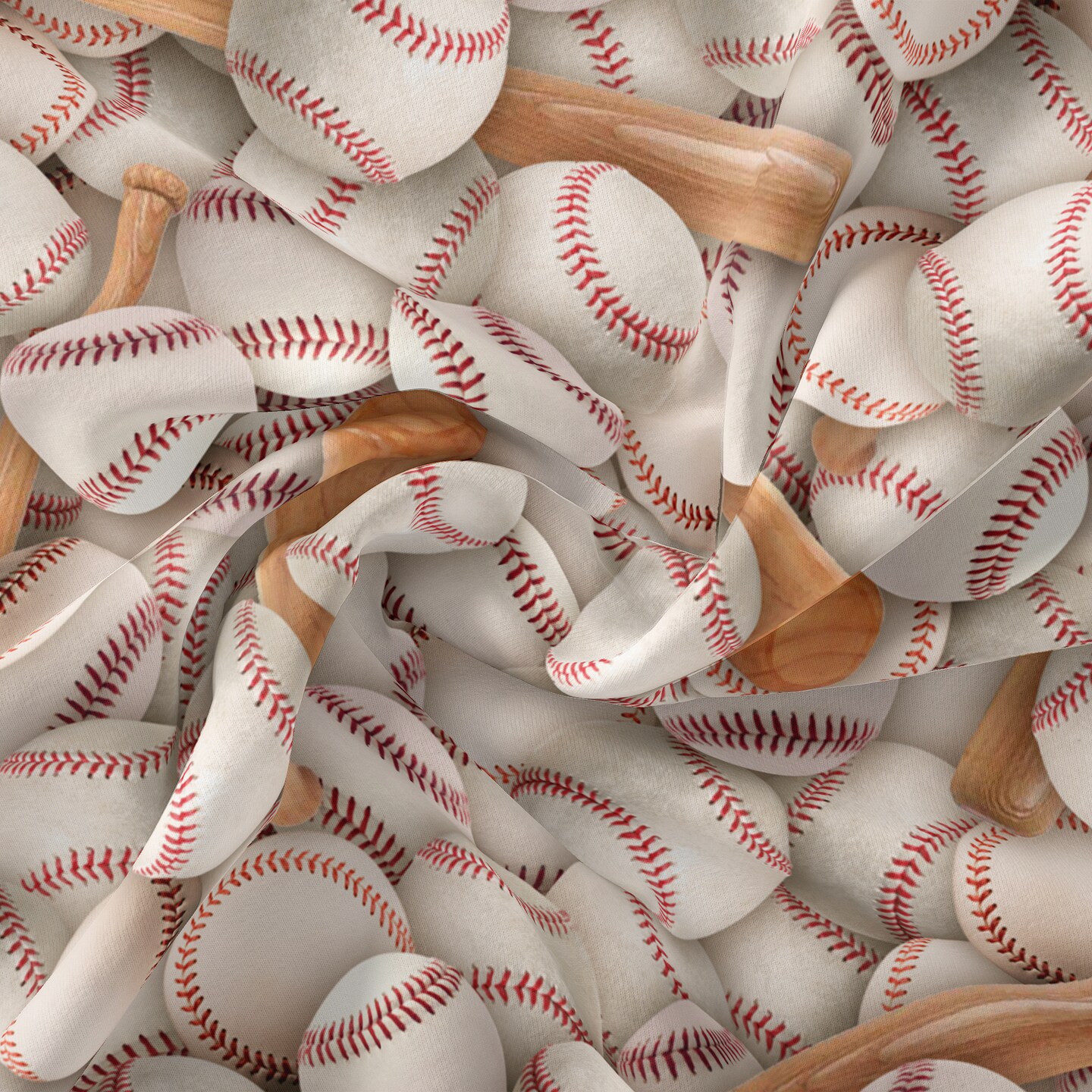 BASEBALLS AND BATS WHITE CREAM 1 YD CUT COTTON