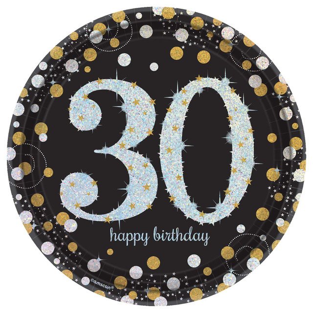 Sparkling Celebration 30th Birthday 9&#x22; Round Prismatic Paper Plates - 8ct